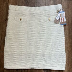 NWT! French Connection Women’s Knitted Sweater Skirt, Ivory, Gold Accents, Large